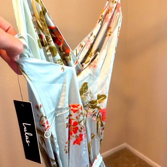 Lulus Still The One Sage Green Floral Print Satin Maxi Dress! Brand new! - Picture 8 of 11